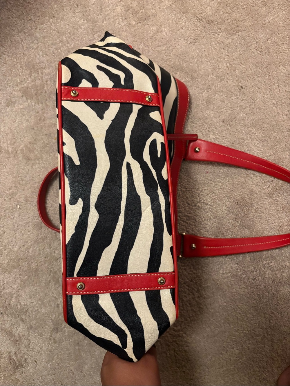 Dooney & Bourke Zebra Print Tote with Red Trim